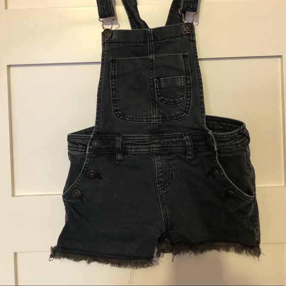 Dark gray short denim overalls - Picture 3 of 5